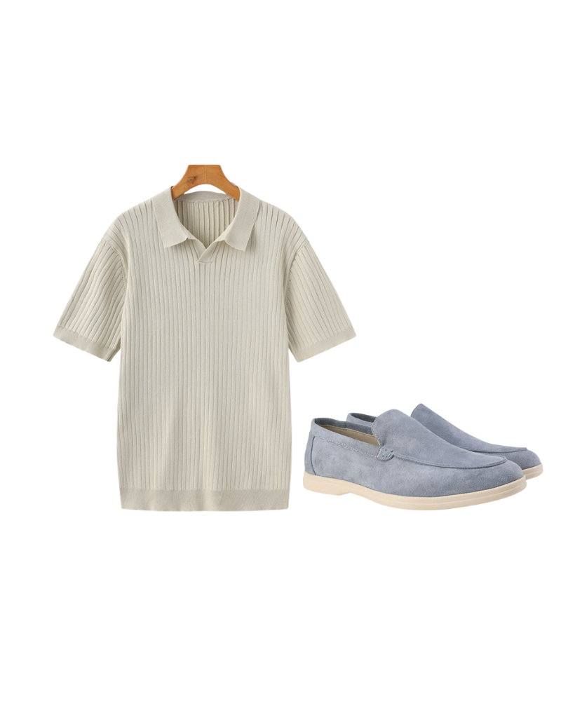 Ribbed Polo + Leather Moccasins