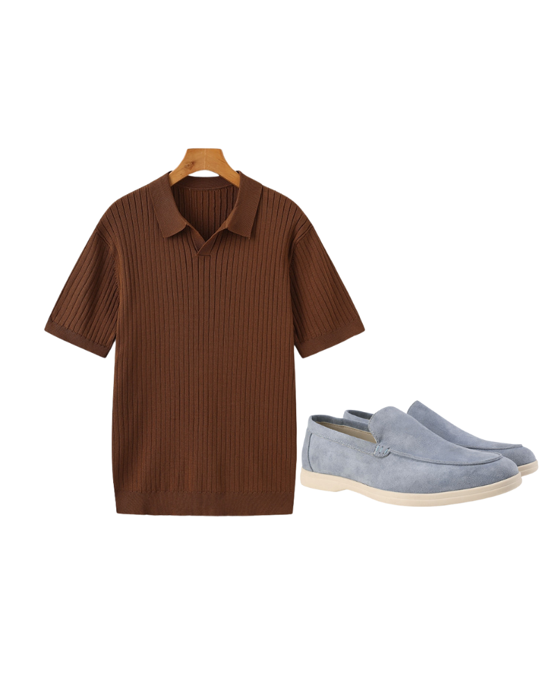 Ribbed Polo + Leather Moccasins