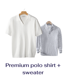 Men’s Bundle: Premium Ribbed Polo + Knitted Sweater – Buy 1 Get 2 Free