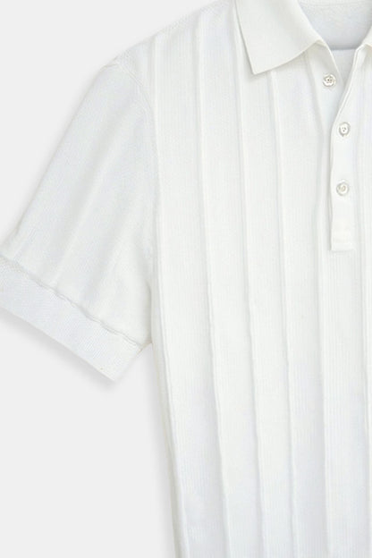 ertical Stripe Button-Up Polo