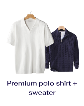 Men’s Bundle: Premium Ribbed Polo + Knitted Sweater – Buy 1 Get 2 Free