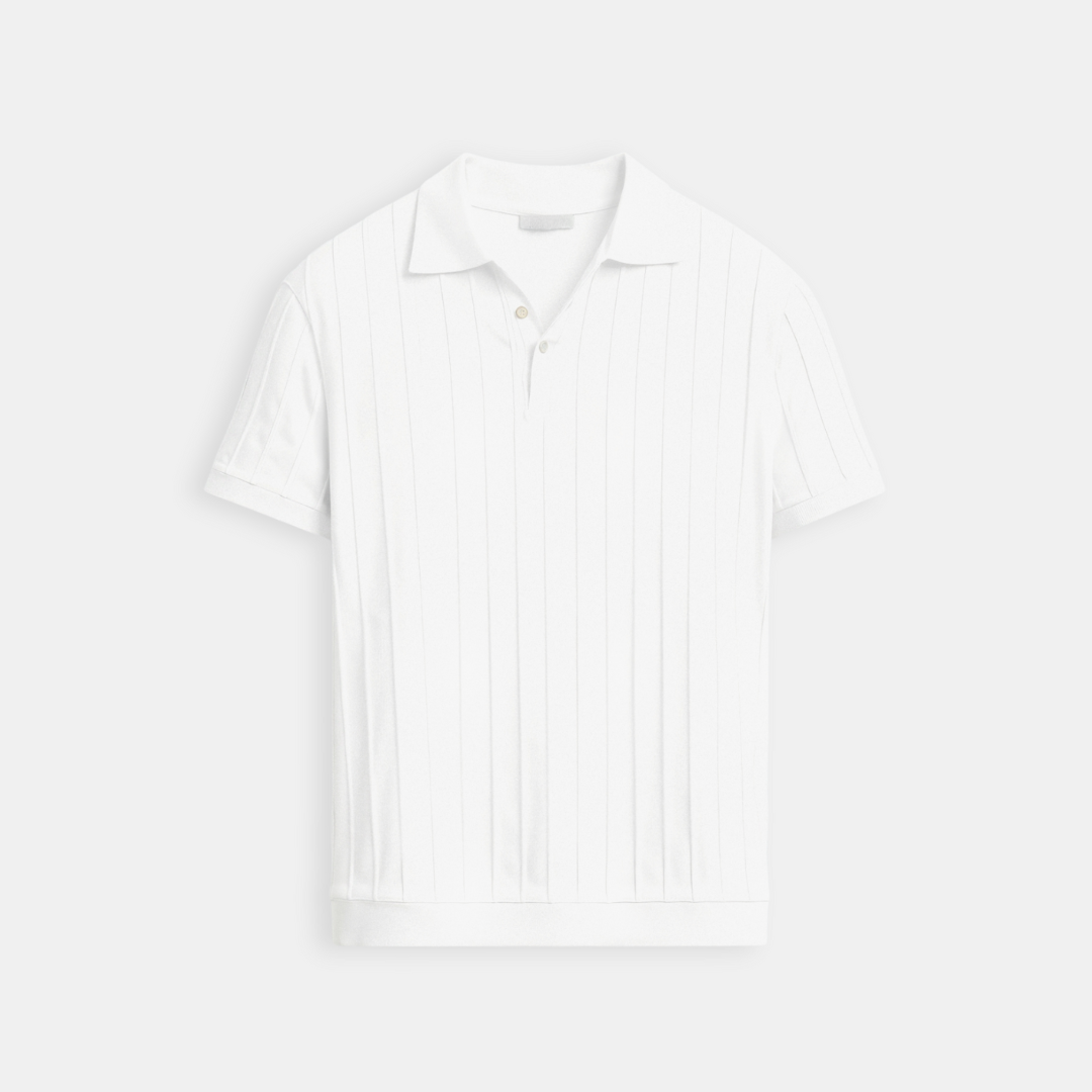 ertical Stripe Button-Up Polo