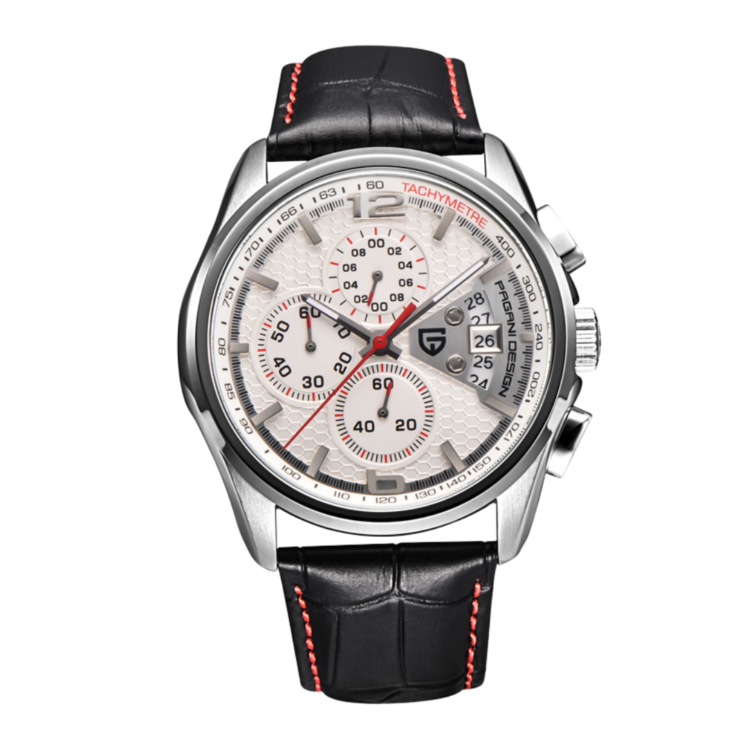 Relógio masculino Altomax Prata Chrono com pulseira de couro preto