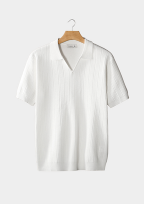 Premium Ribeed Polo Shirt With Open Collar
