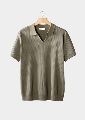 Premium Ribeed Polo Shirt With Open Collar