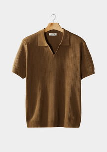 Premium Ribeed Polo Shirt With Open Collar